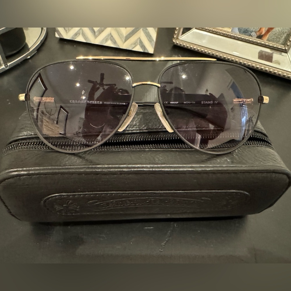 Chrome Hearts Black and Gold Aviator Glasses